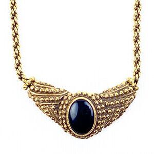 Napier Necklace Faux Onyx Black Cabochon Pendant Antiqued Finish Rope Chain